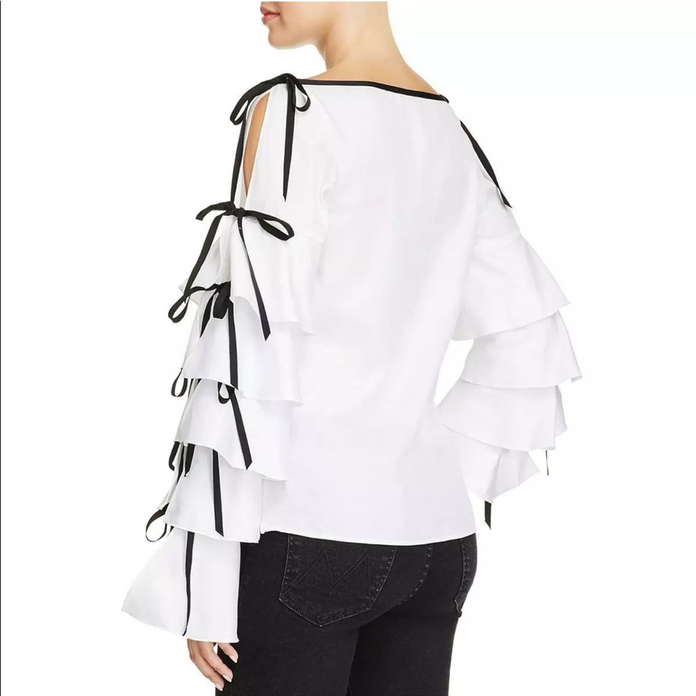 Petersym White tied ruffled sleeve blouse top size S - Picture 2 of 2